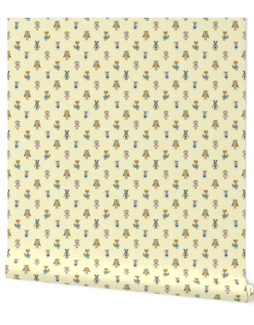 Forest Friends Woodland Animals Water Colors in Lemon Yellow Wallpaper