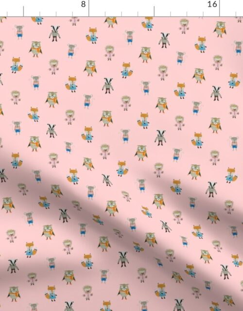 Forest Friends Woodland Animals Water Colors in Baby Pink Fabric