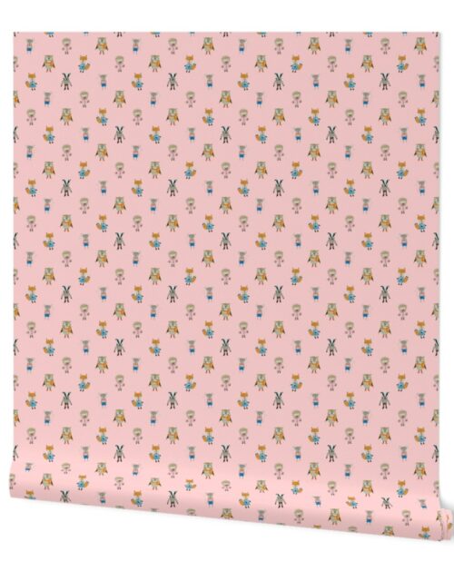 Forest Friends Woodland Animals Water Colors in Baby Pink Wallpaper