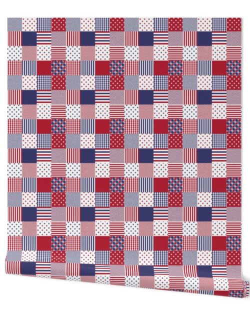 USA Americana Patchwork Red White & Blue Quilt Wallpaper