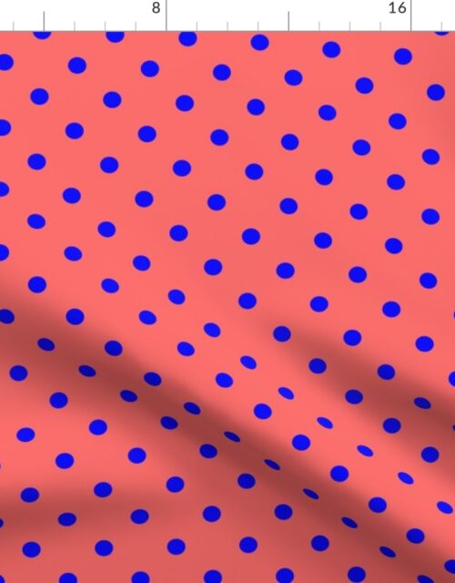 Royal Blue Polka Dots on Salmon Fabric