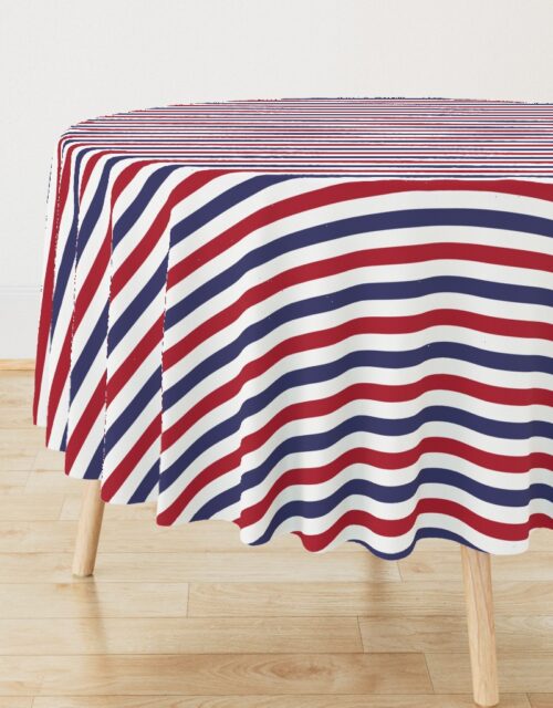 USA American Flag Red, White and Blue Alternating Stripes Round Tablecloth