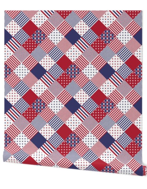 USA Americana Patchwork Red White & Blue Quilt Patterns Wallpaper