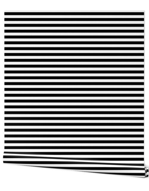Licorice Black and White 1/2″ Stripes Wallpaper