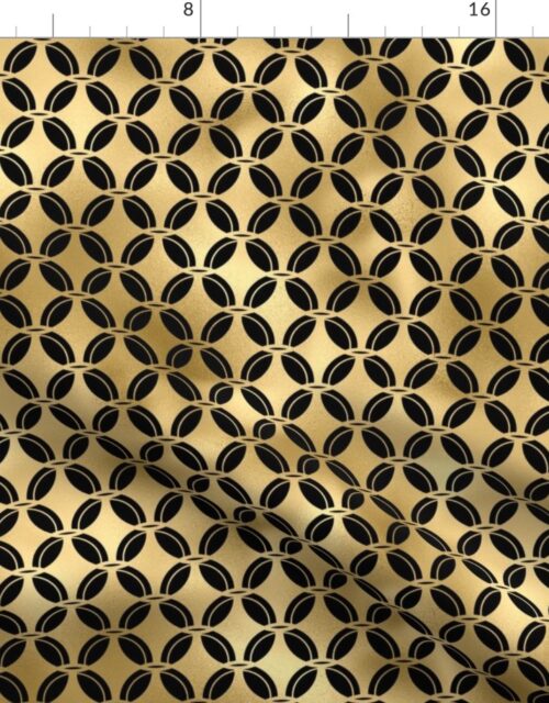 4 Leaf Quatrefoils in Black and Gold Vintage Faux Foil Art Deco Vintage Foil Pattern Fabric