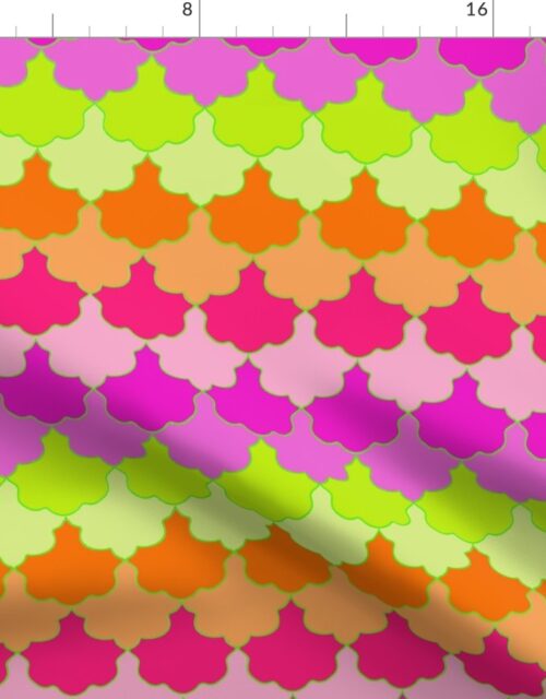 Bright Lime, Orange and Pink Quatrefoil LA Scallop Fabric