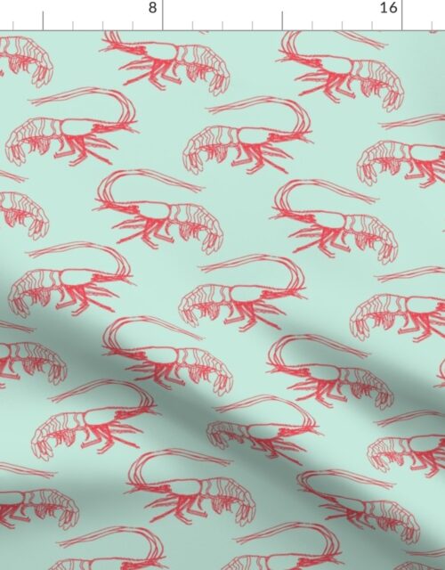Coral Shrimp on Mint Fabric