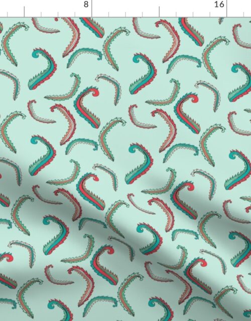 Seaweed Green and Coral Squiggles on Mint Fabric