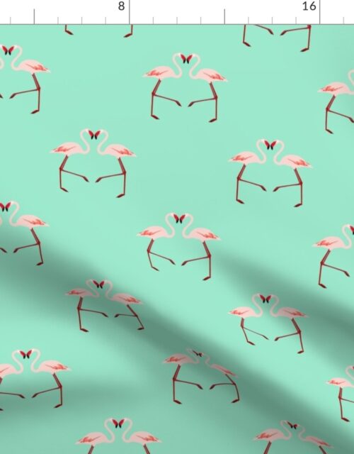 Pink Flamingoes on Aqua Fabric