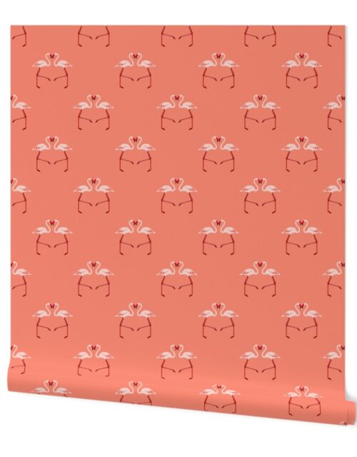 Pink Flamingoes on Coral Wallpaper