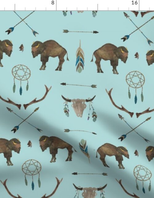 Blue Sky Buffalo Handpainted Western Motifs Fabric