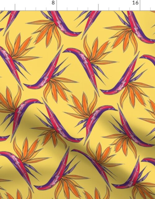 Birds of Paradise on Yellow Fabric