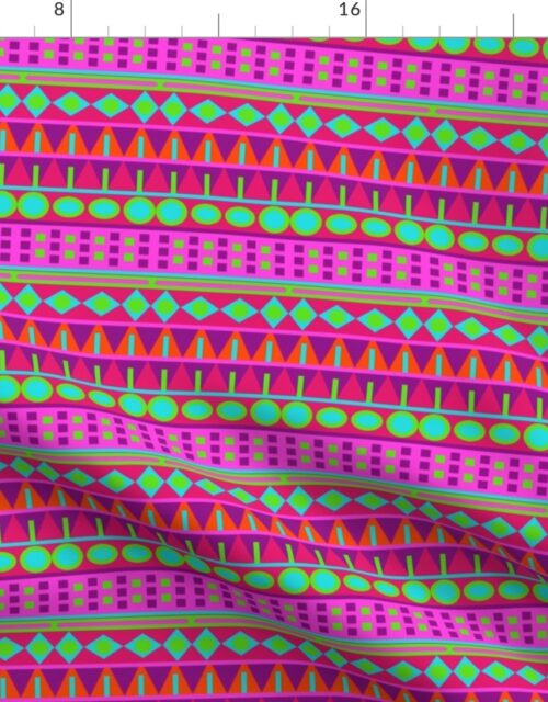 Pink and Lime Aztec Tribal Geometric Bands Fabric