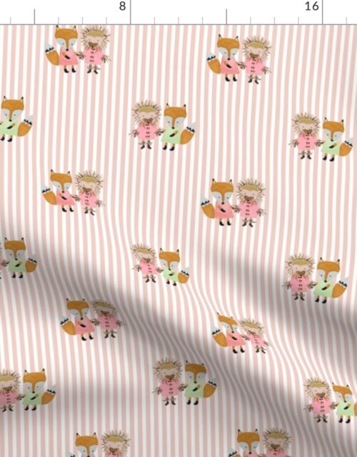 Foxie and Hedgie Pink Stripe Fabric