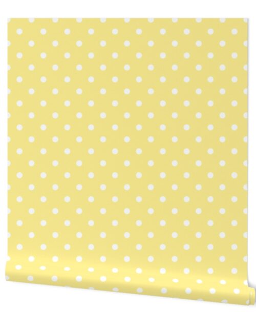 Buttermilk Yellow and White Polka Dots Wallpaper