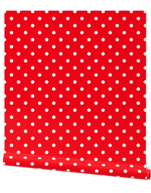 Carmine Red and White Polka Dots Wallpaper