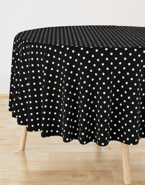 Licorice Black and White Polka Dots Round Tablecloth