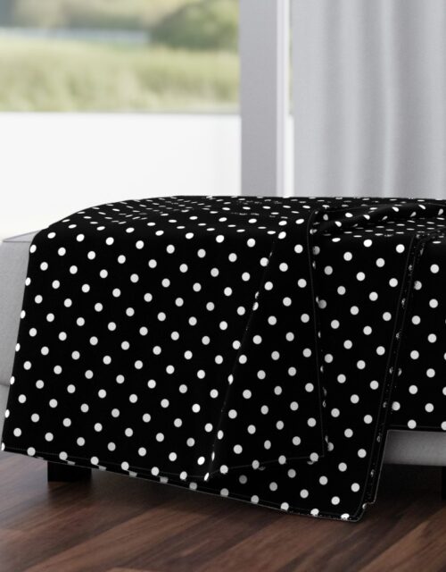 Licorice Black and White Polka Dots Throw Blanket