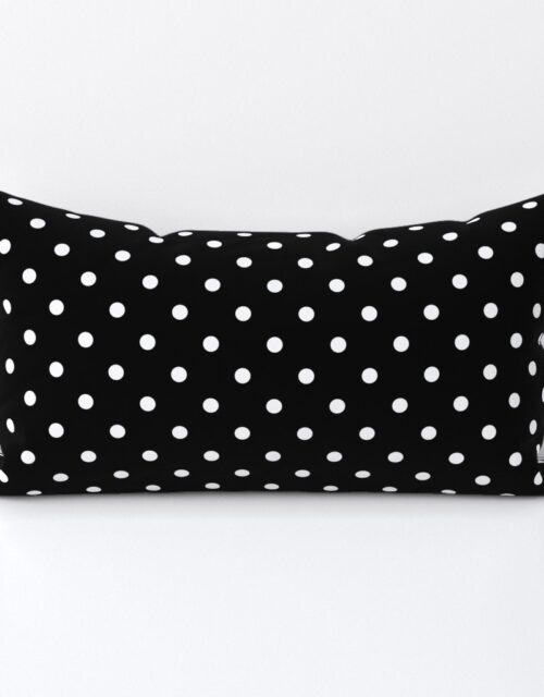 Licorice Black and White Polka Dots Lumbar Throw Pillow