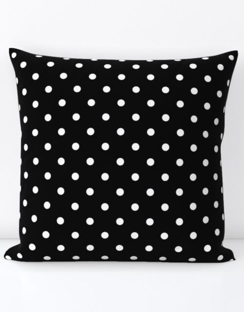 Licorice Black and White Polka Dots Square Throw Pillow