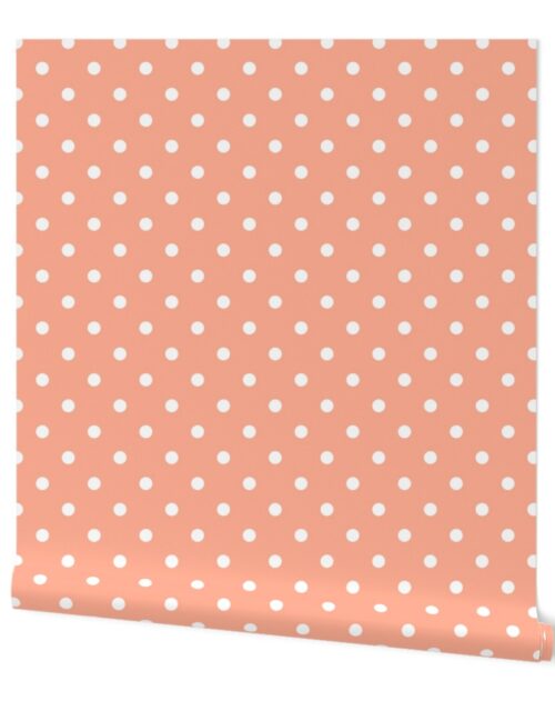 Peach and White Polka Dots Wallpaper