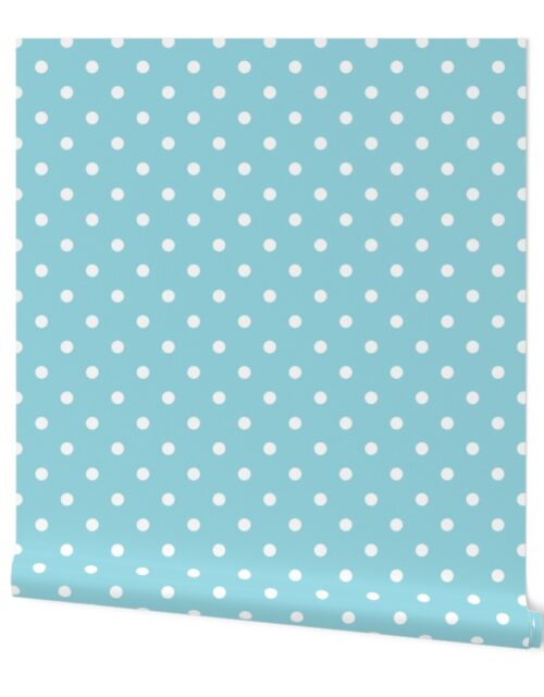 Sky Blue and White Polka Dots Wallpaper