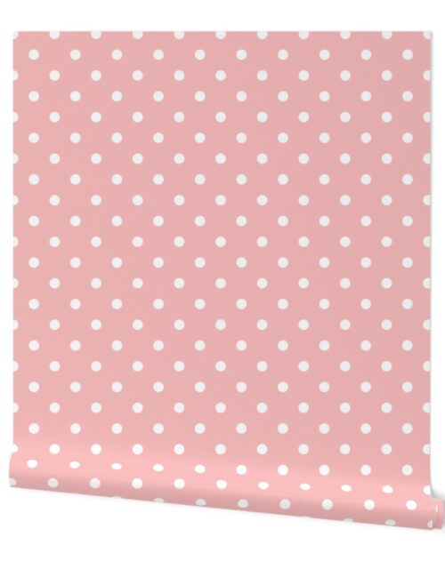 Powder Pink and White Polka Dots Wallpaper