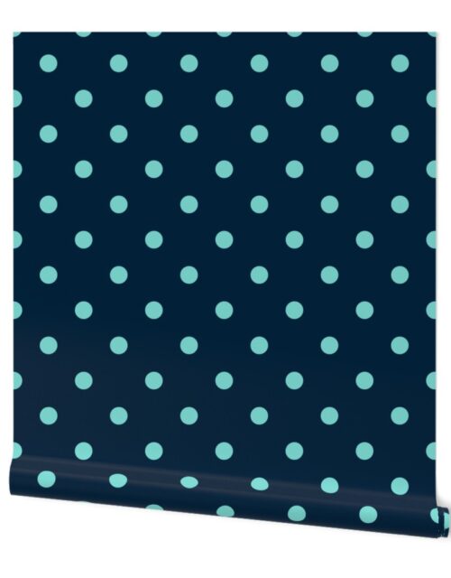 Navy and Turquoise Polka Dots Wallpaper