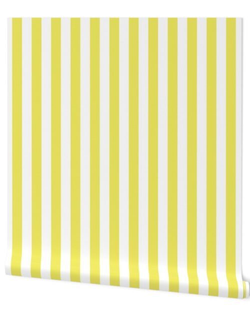 Citron and White Wide Stripes Wallpaper