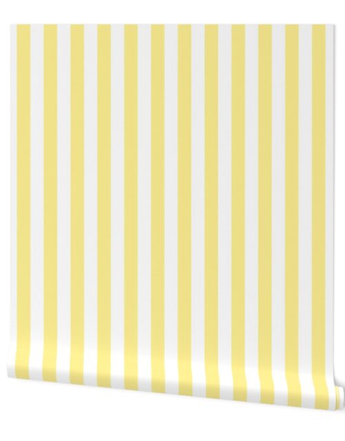 Buttermilk Yellow and White Wide Stripes Wallpaper