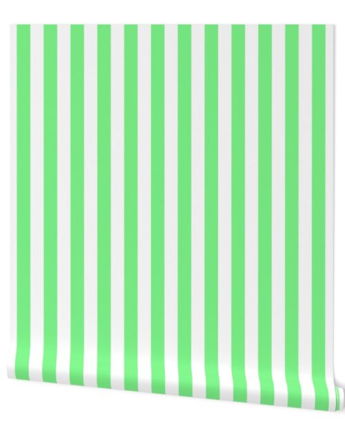 Apple Green and White Wide Stripes Wallpaper