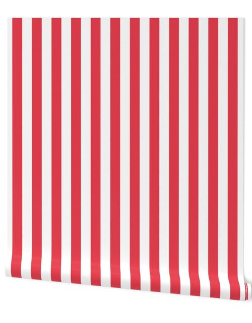 Coral and White 1 inch Wide Stripes Wallpaper