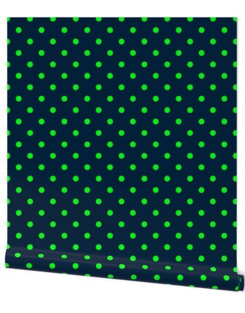Navy and Lime Polka Dots Wallpaper
