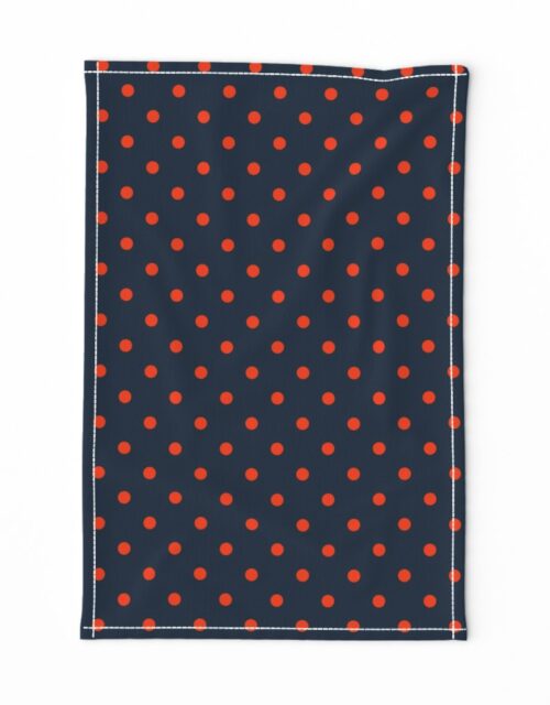 Navy and Orange Polka Dots Tea Towel