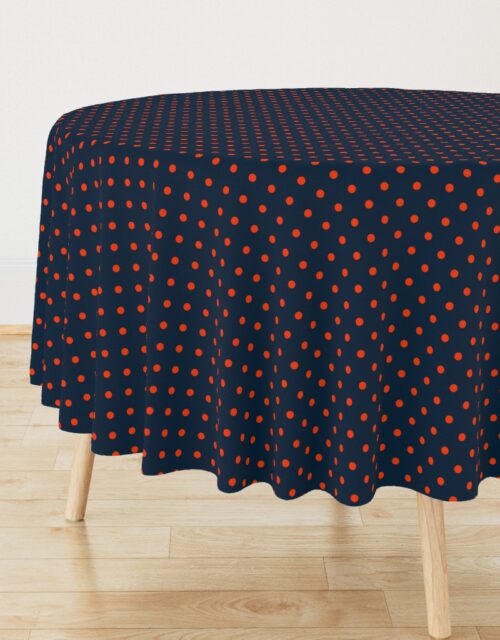 Navy and Orange Polka Dots Round Tablecloth