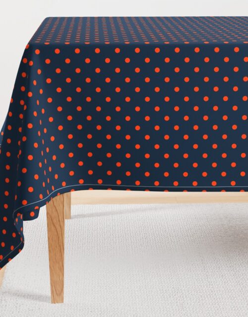 Navy and Orange Polka Dots Rectangular Tablecloth