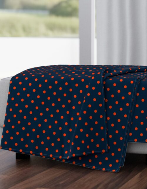 Navy and Orange Polka Dots Throw Blanket