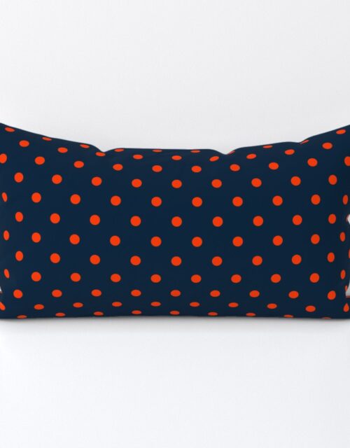 Navy and Orange Polka Dots Lumbar Throw Pillow