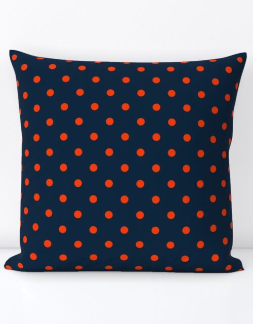 Navy and Orange Polka Dots Square Throw Pillow