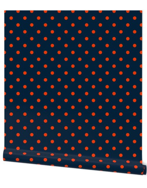 Navy and Orange Polka Dots Wallpaper