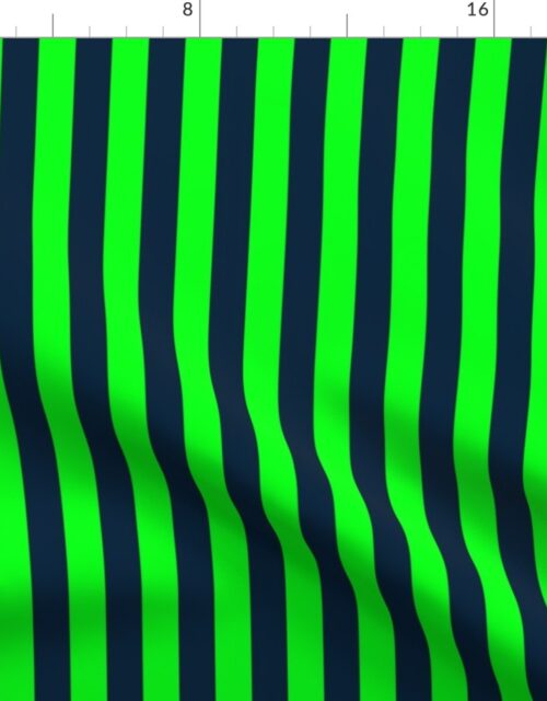 Navy and Neon Lime Green Vertical Stripes Fabric
