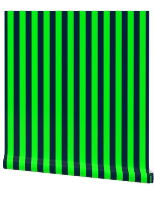 Navy and Neon Lime Green Vertical Stripes Wallpaper
