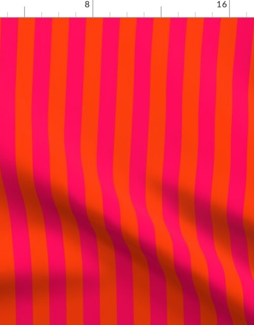 Neon Orange and Pink Vertical Stripes Fabric