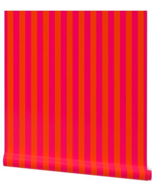 Neon Orange and Pink Vertical Stripes Wallpaper