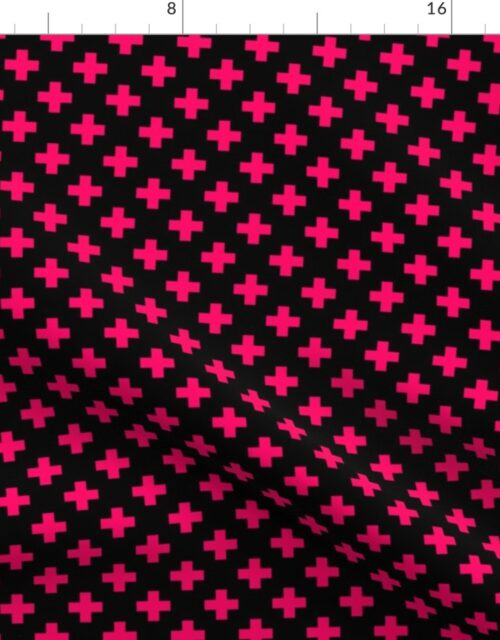 Hot Neon Pink Crosses on Black Fabric