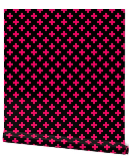 Hot Neon Pink Crosses on Black Wallpaper