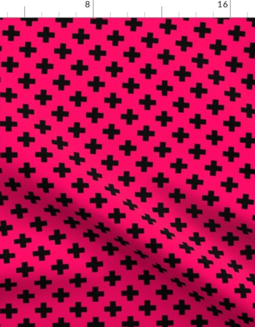 Black Crosses on Hot Neon Pink Fabric