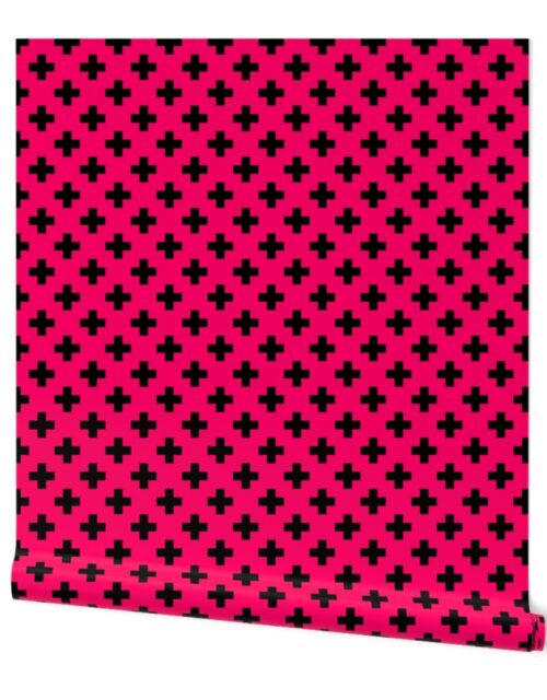 Black Crosses on Hot Neon Pink Wallpaper