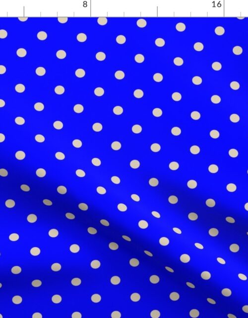 Beige Tan Polka Dots on Royal Blue Fabric