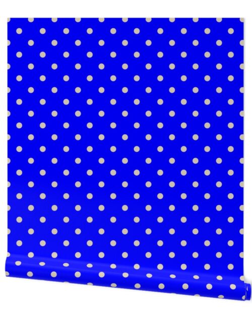 Beige Tan Polka Dots on Royal Blue Wallpaper